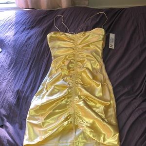 runched yellow mini dress